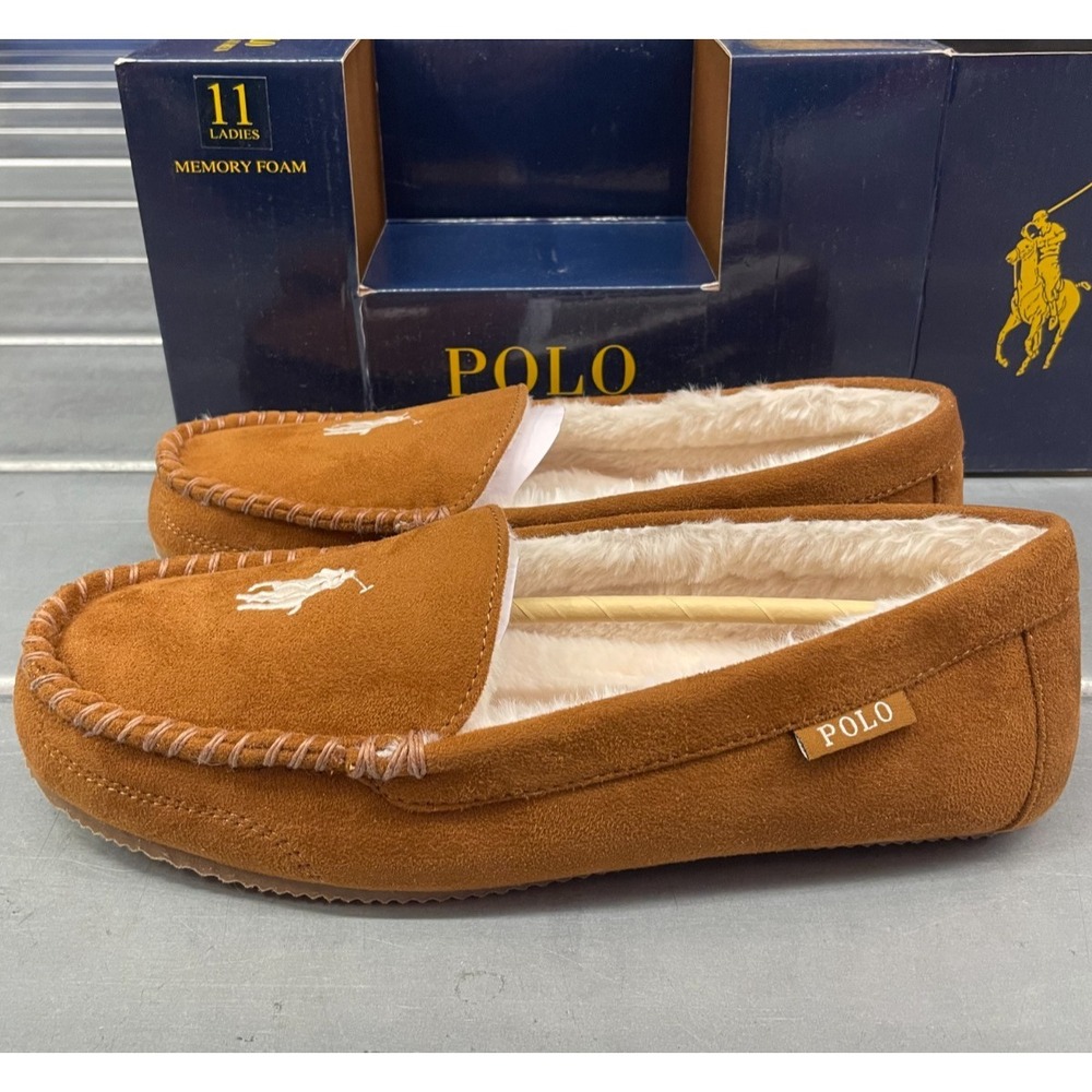 Polo Ralph Lauren Dezi Moccasin Slipper Womens 11 Brown Slip‎ On Comfort Pony